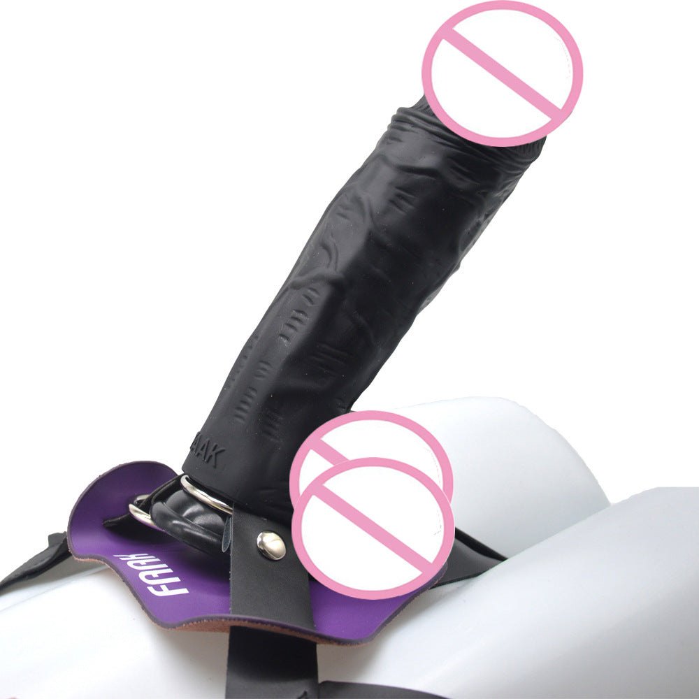 Black wearable silicone strap-on dildo harness
