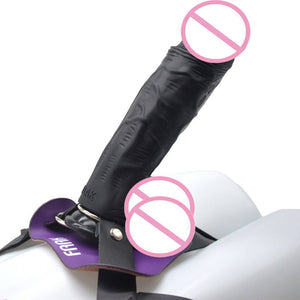 Black wearable silicone strap-on dildo harness