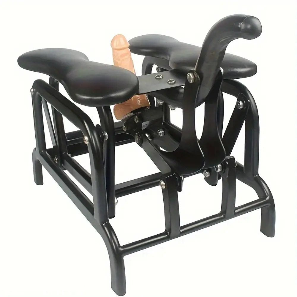 Black steel bondage chair with dildo attachment, photo 1