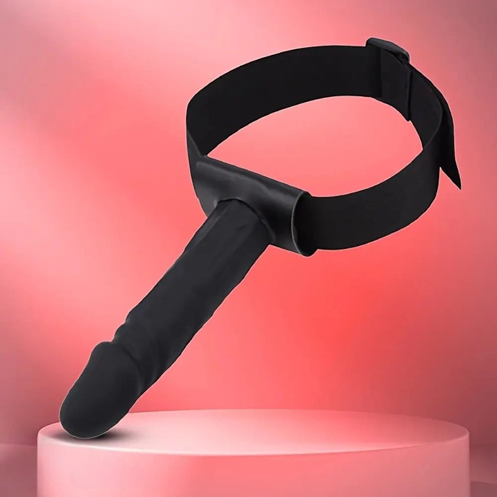 Black textured bondage mouth gag with head strap