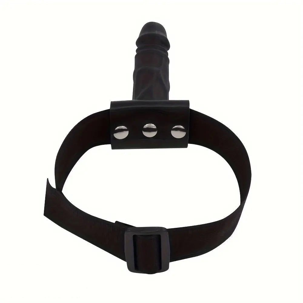 Textured bondage mouth gag with head strap, photo 1