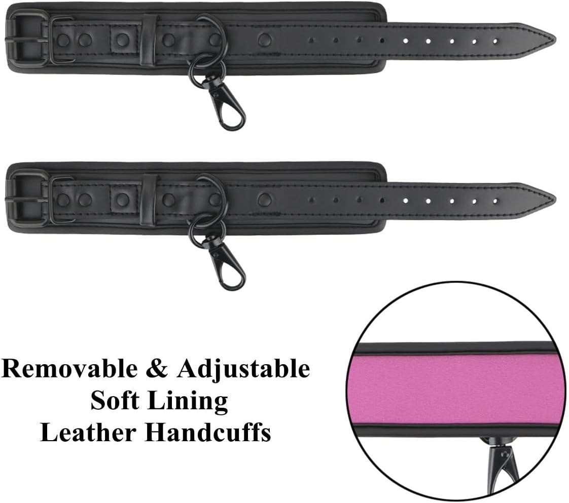 Padded PU leather wrist cuffs with metal D-ring, photo 6