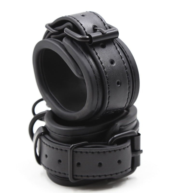 Padded PU leather wrist cuffs with metal D-ring, photo 7