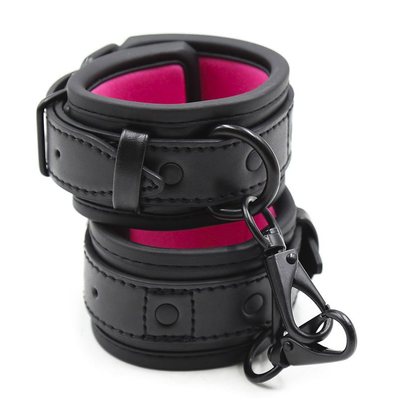 Padded PU leather wrist cuffs with metal D-ring, photo 8