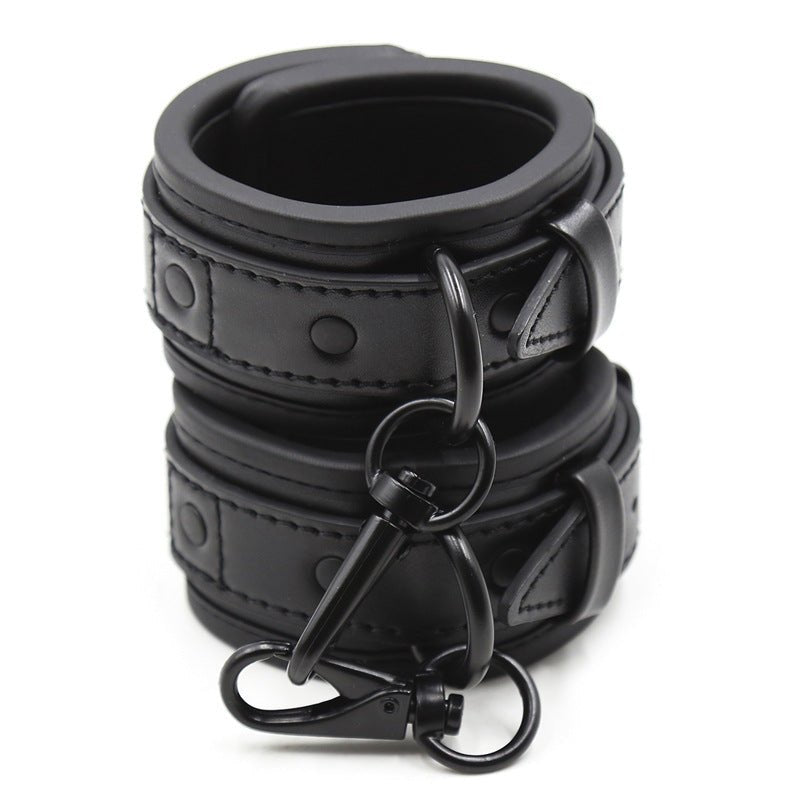Padded PU leather wrist cuffs with metal D-ring, photo 9