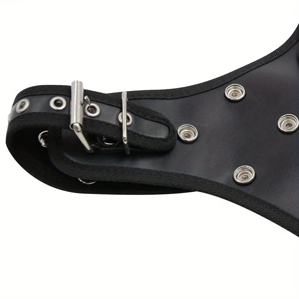 Black PVC strap-on harness with dildos, photo 10