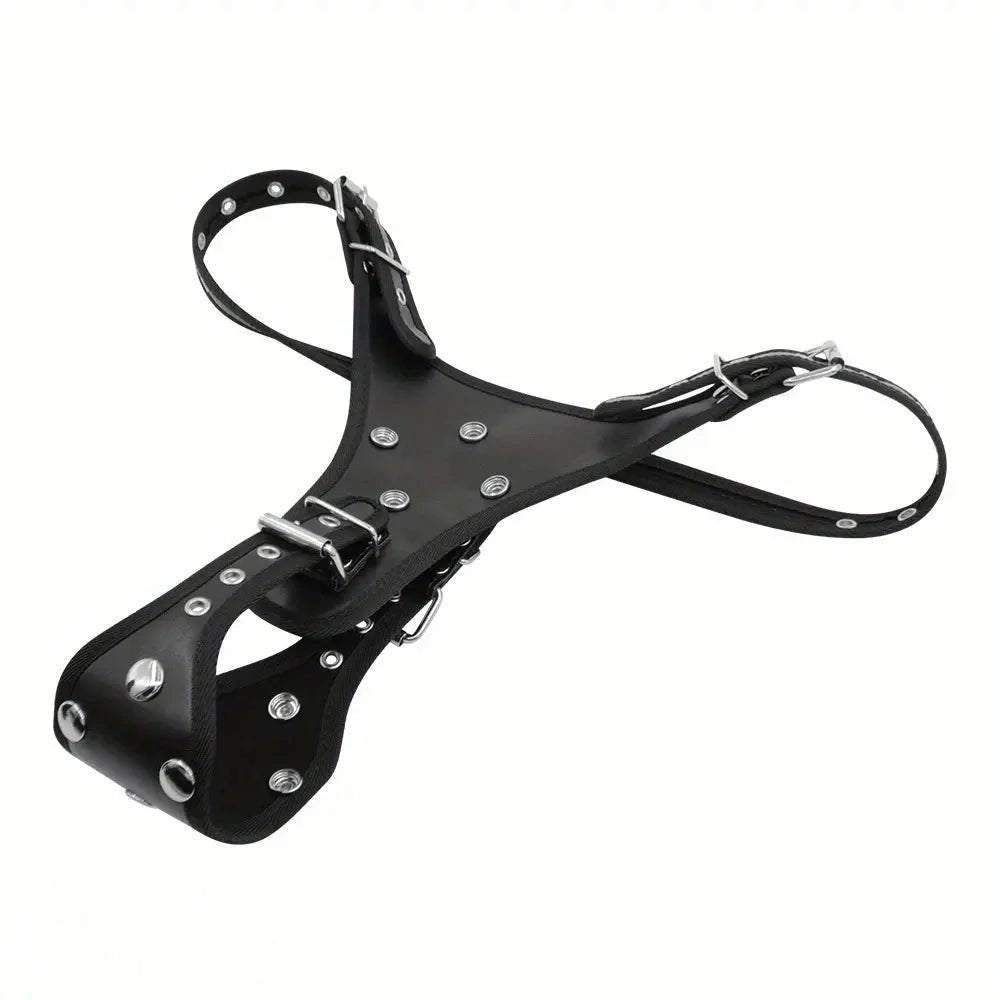 Black PVC strap-on harness with dildos, photo 12