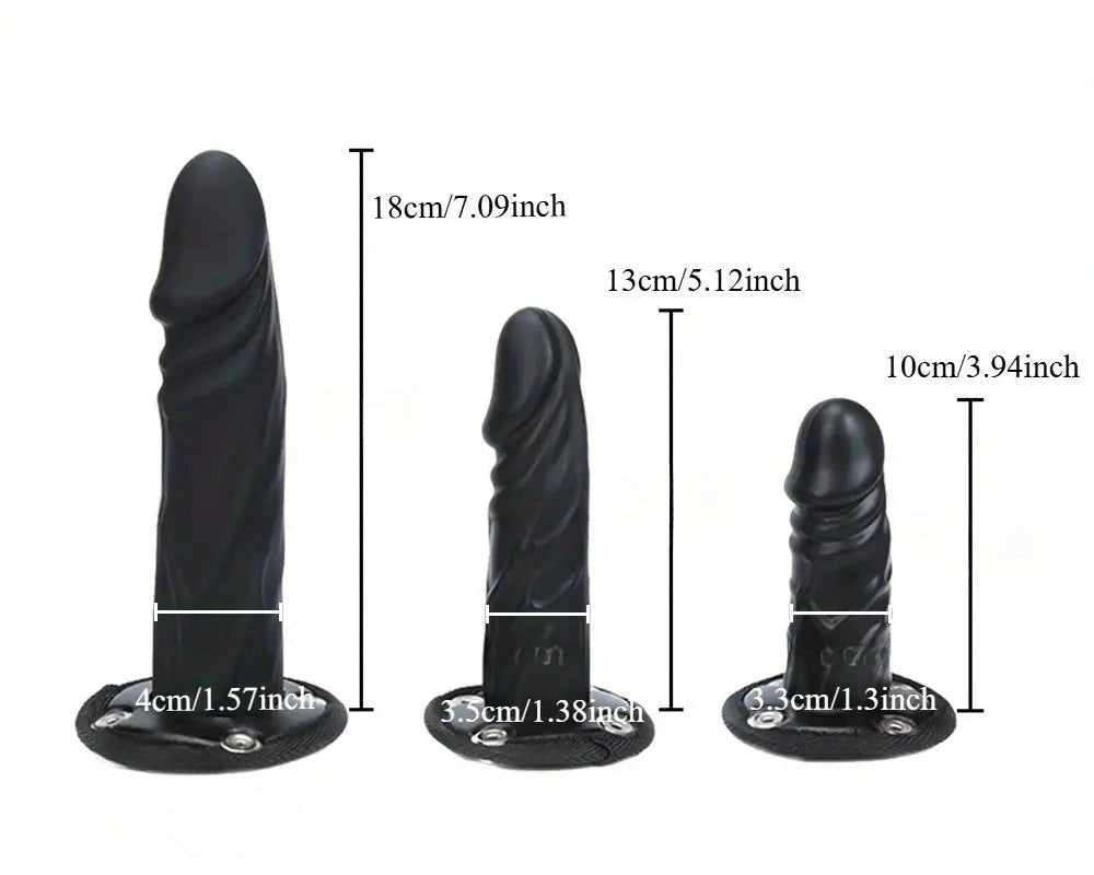 Black PVC strap-on harness with dildos, photo 13