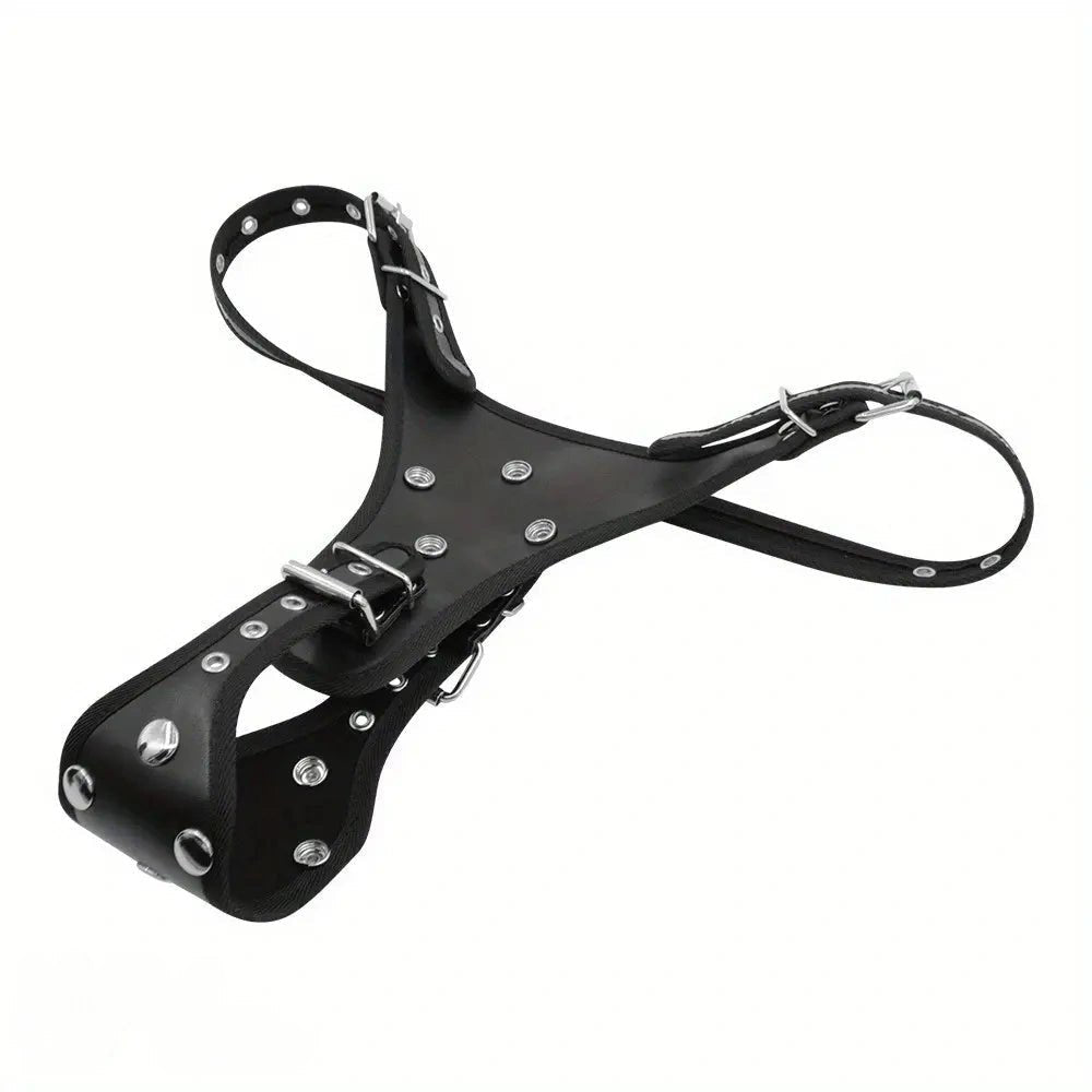 Black PVC strap-on harness with dildos, photo 5