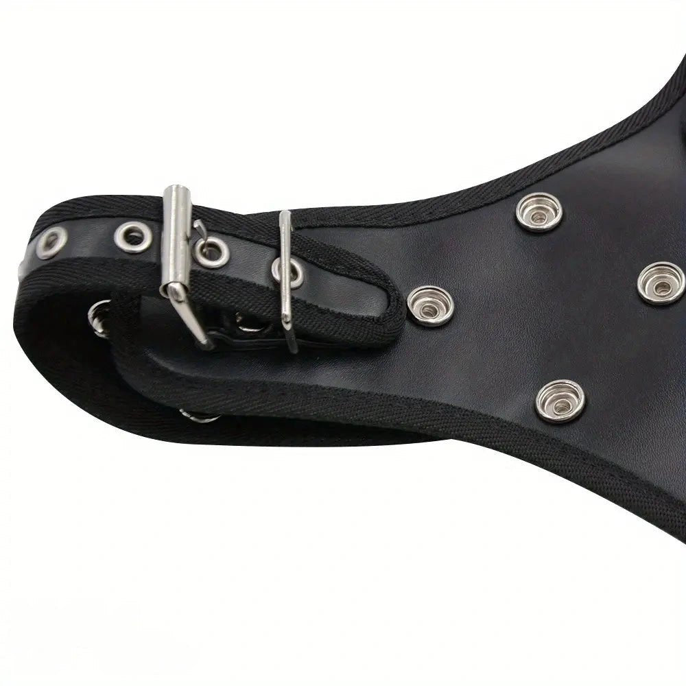 Black PVC strap-on harness with dildos, photo 7