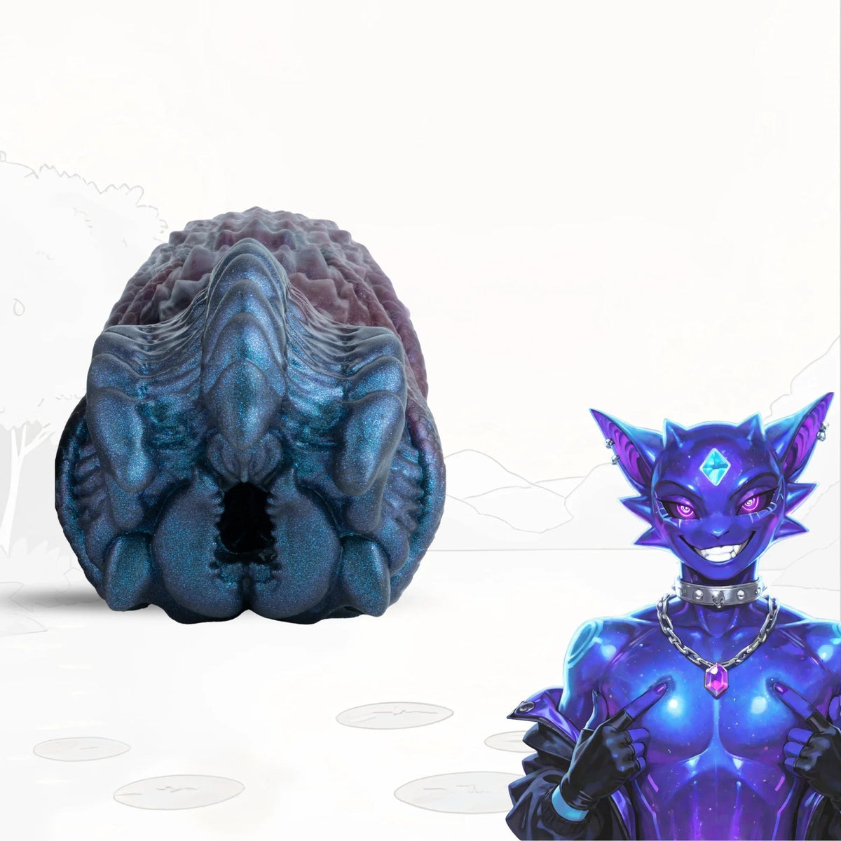 Iridescent teal violet alien claw masturbator with ridged exoskeleton, photo 1