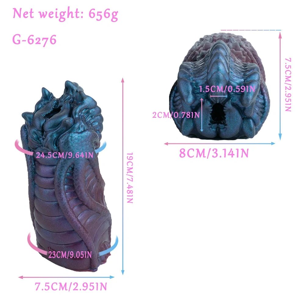 Iridescent teal violet alien claw masturbator with ridged exoskeleton, photo 12