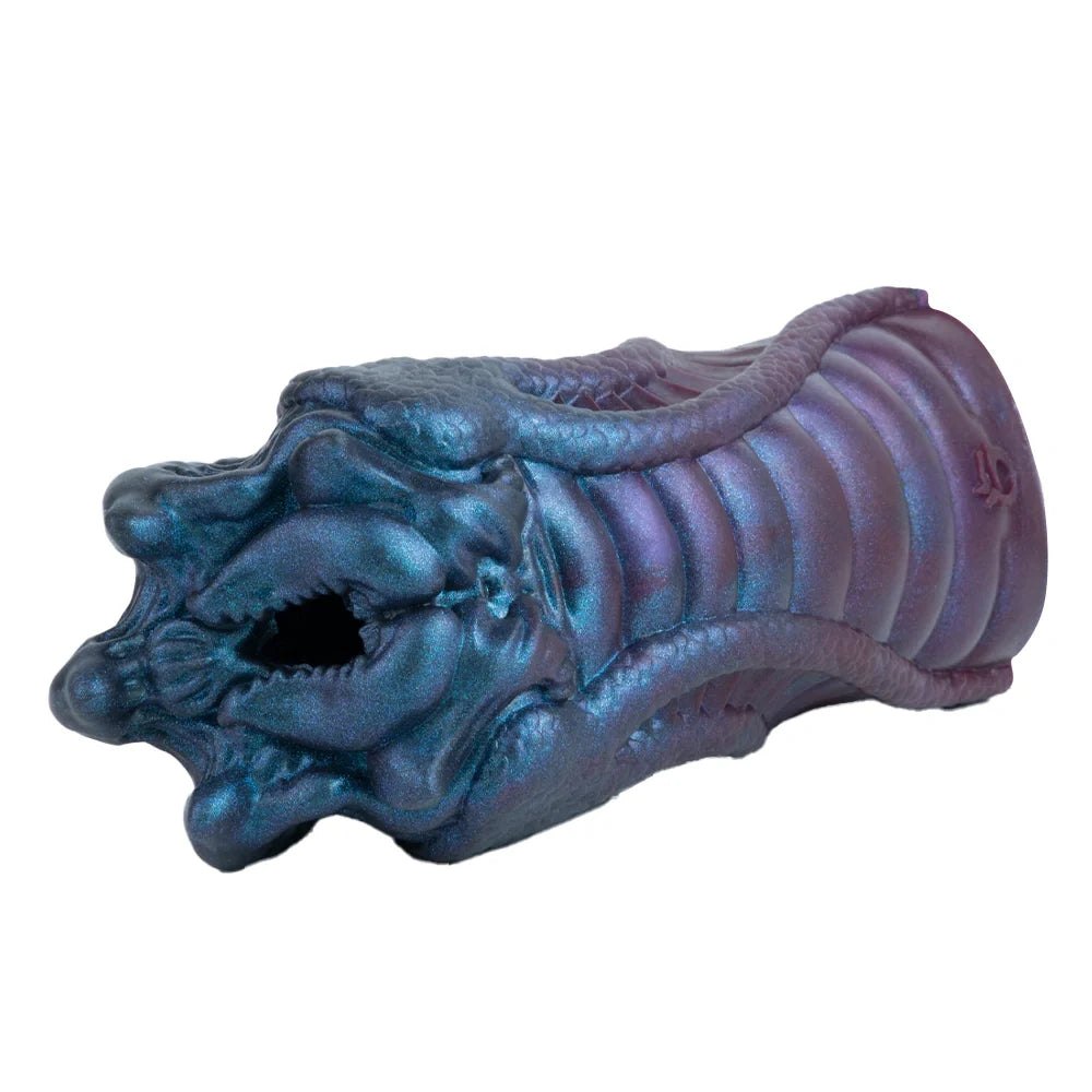 Iridescent teal violet alien claw masturbator with ridged exoskeleton, photo 2
