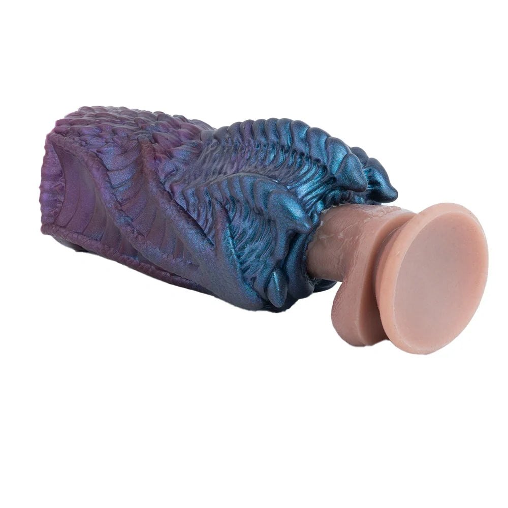 Iridescent teal violet alien claw masturbator with ridged exoskeleton, photo 3