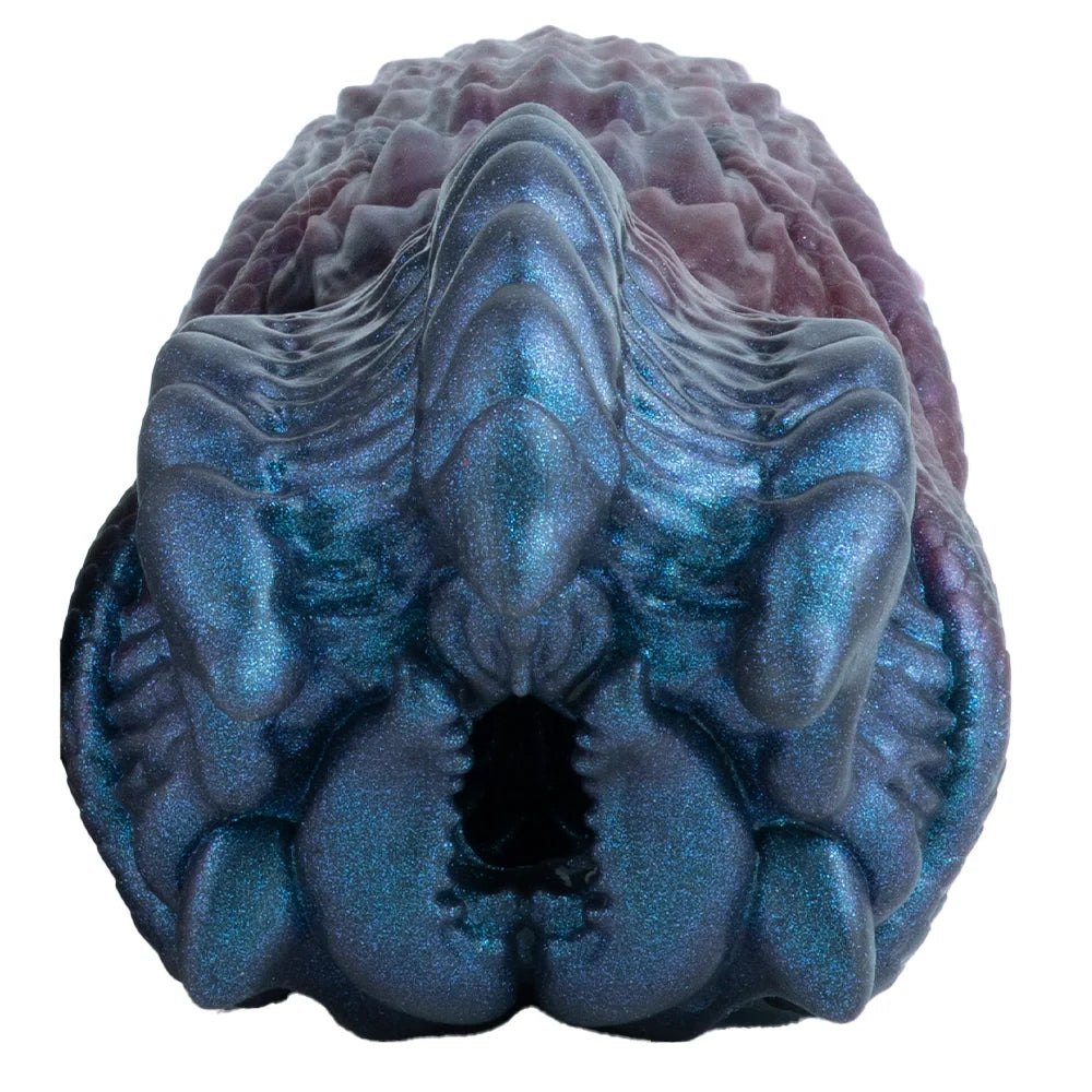 Iridescent teal violet alien claw masturbator with ridged exoskeleton, photo 4