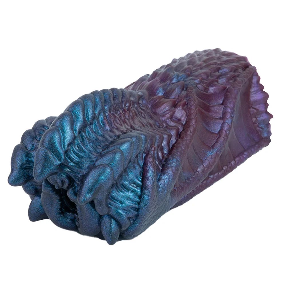 Iridescent teal violet alien claw masturbator with ridged exoskeleton, photo 8