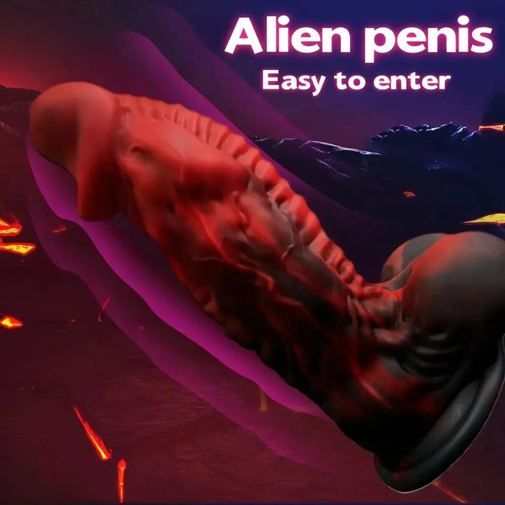 Red ridged alien fantasy dildo, photo 3