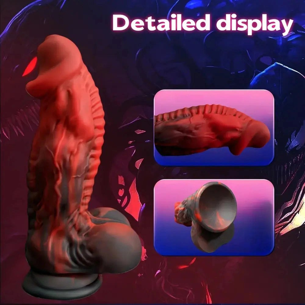 Red ridged alien fantasy dildo, photo 4