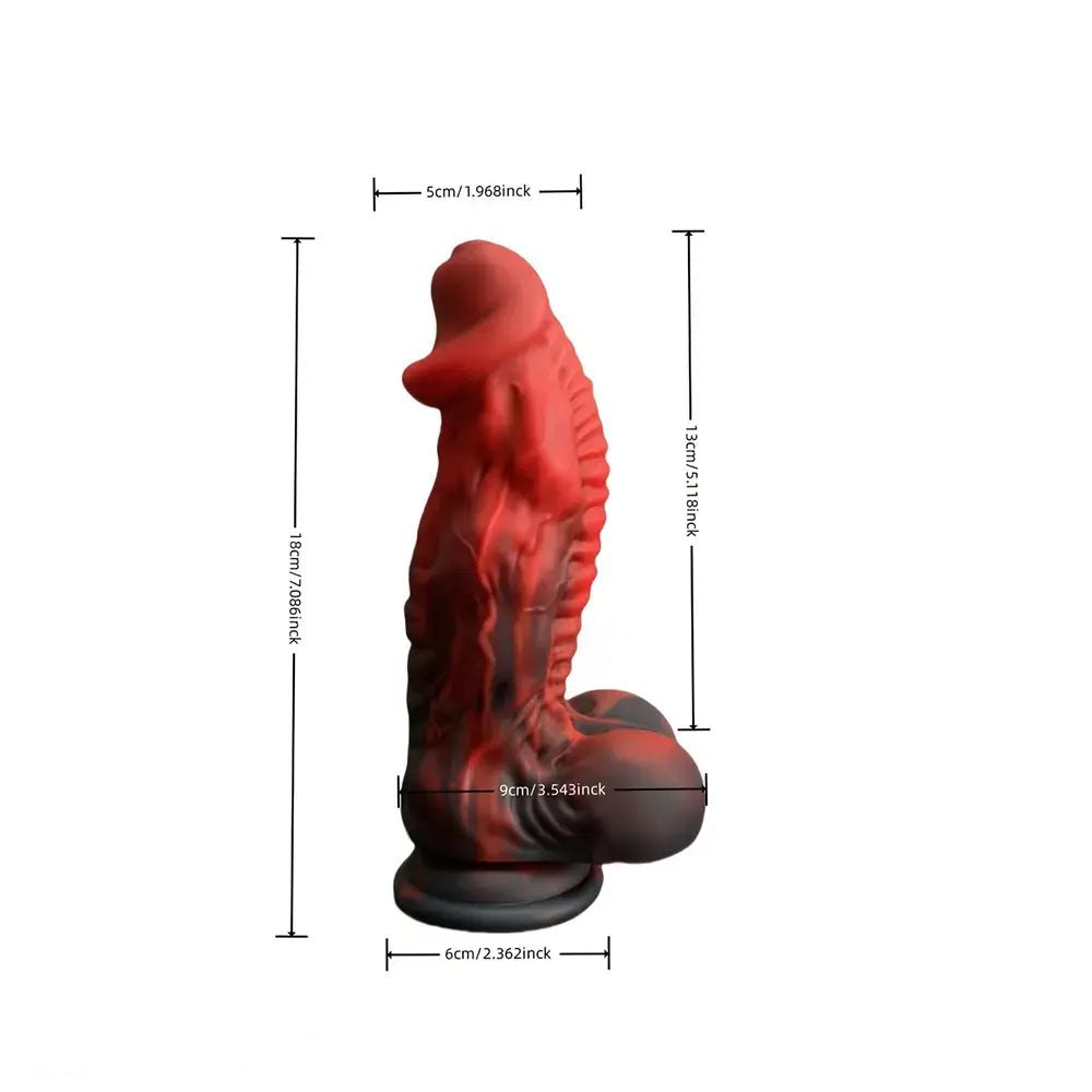 Red ridged alien fantasy dildo, photo 7