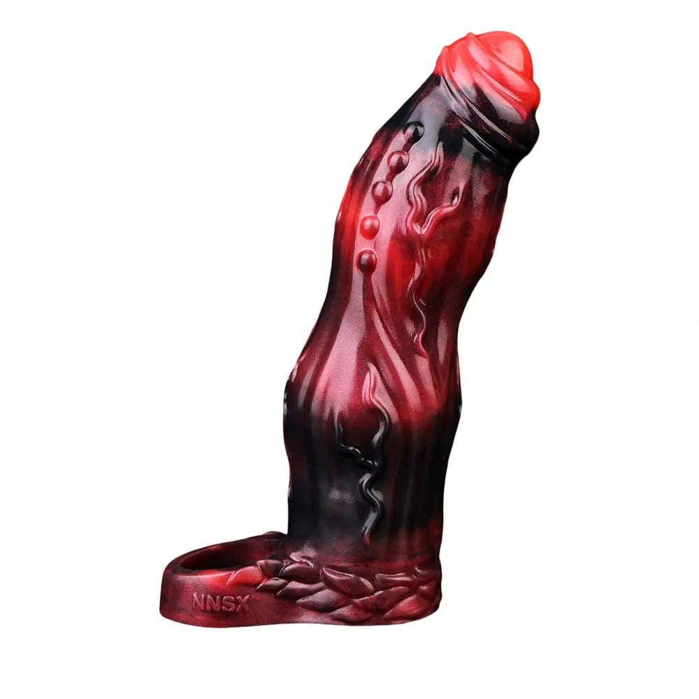 Red and black marbled alien tentacle dildo, photo 1