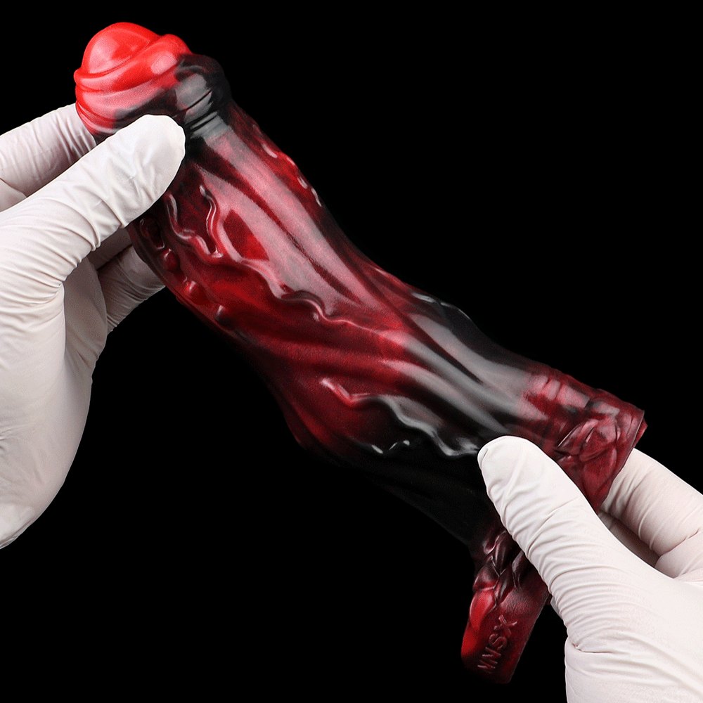 Red and black marbled alien tentacle dildo, photo 10