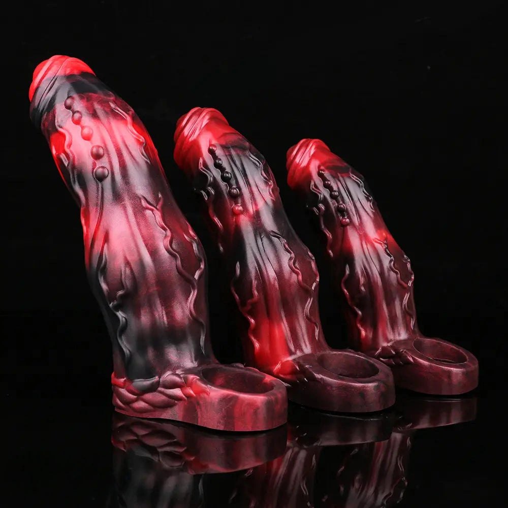 Red and black marbled alien tentacle dildo, photo 12