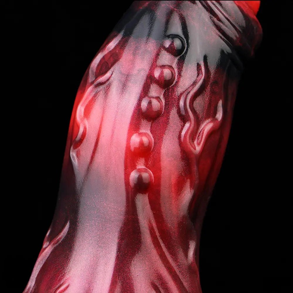 Red and black marbled alien tentacle dildo, photo 13