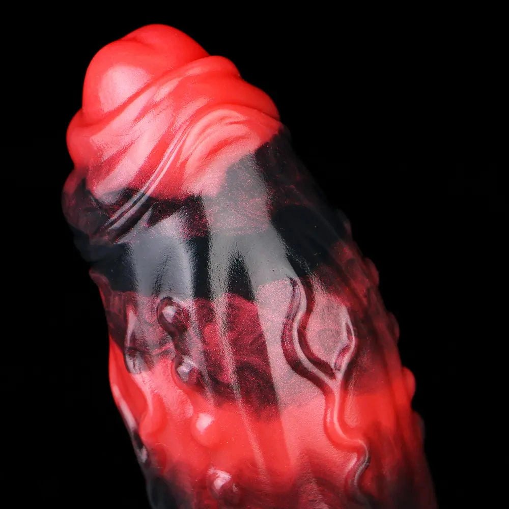 Red and black marbled alien tentacle dildo, photo 14