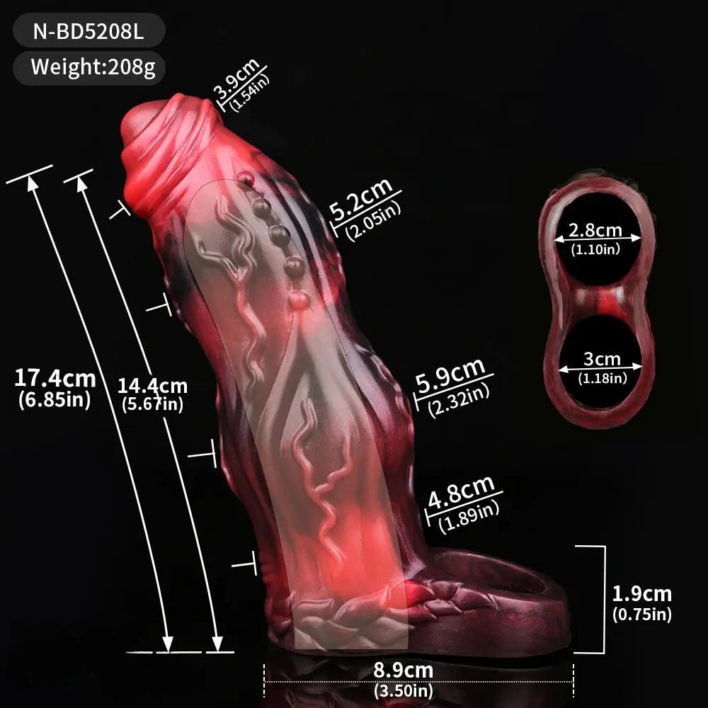Red and black marbled alien tentacle dildo, photo 16