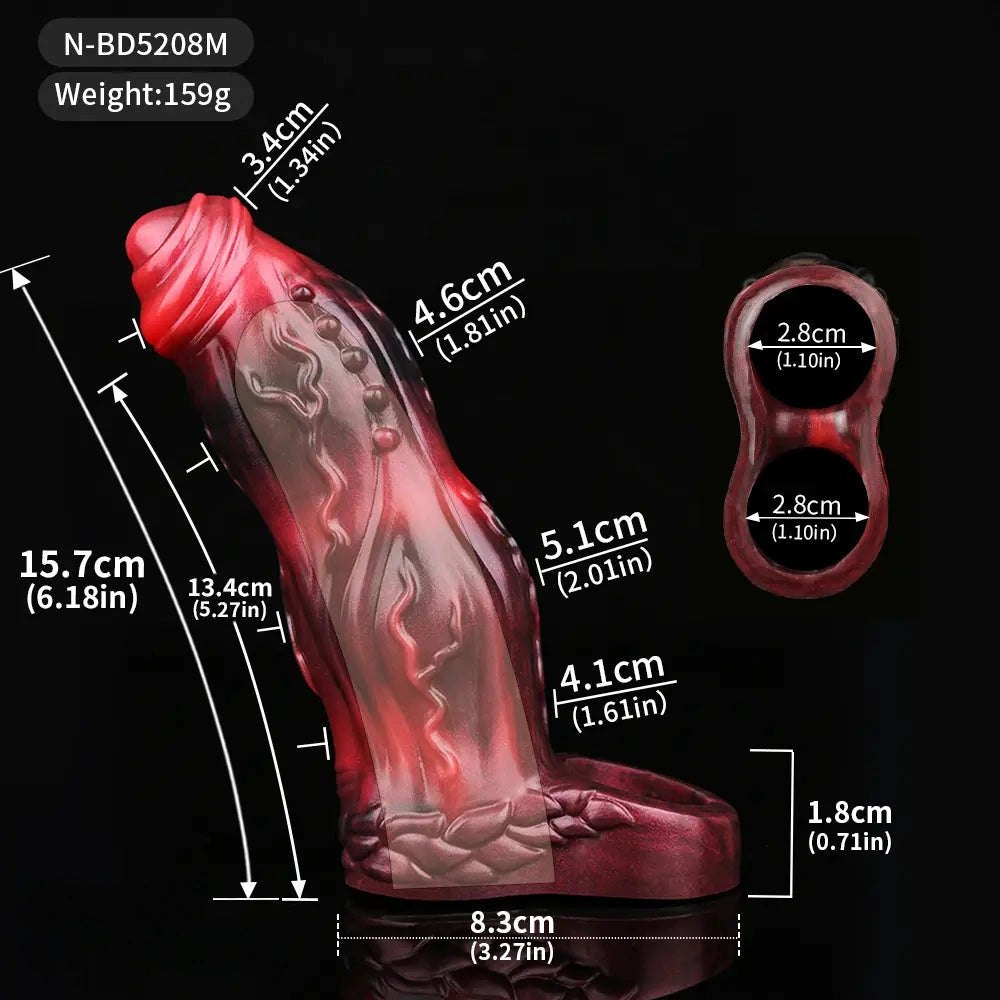 Red and black marbled alien tentacle dildo, photo 17