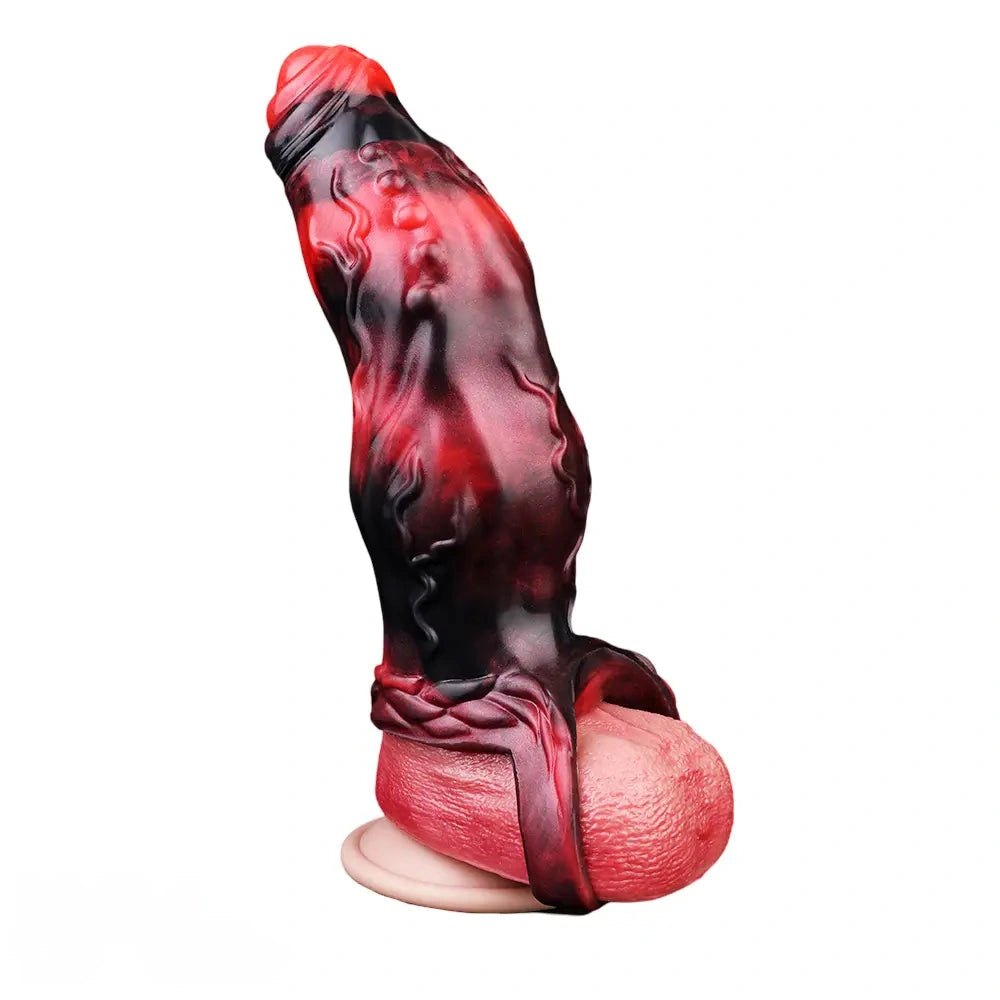 Red and black marbled alien tentacle dildo, photo 5