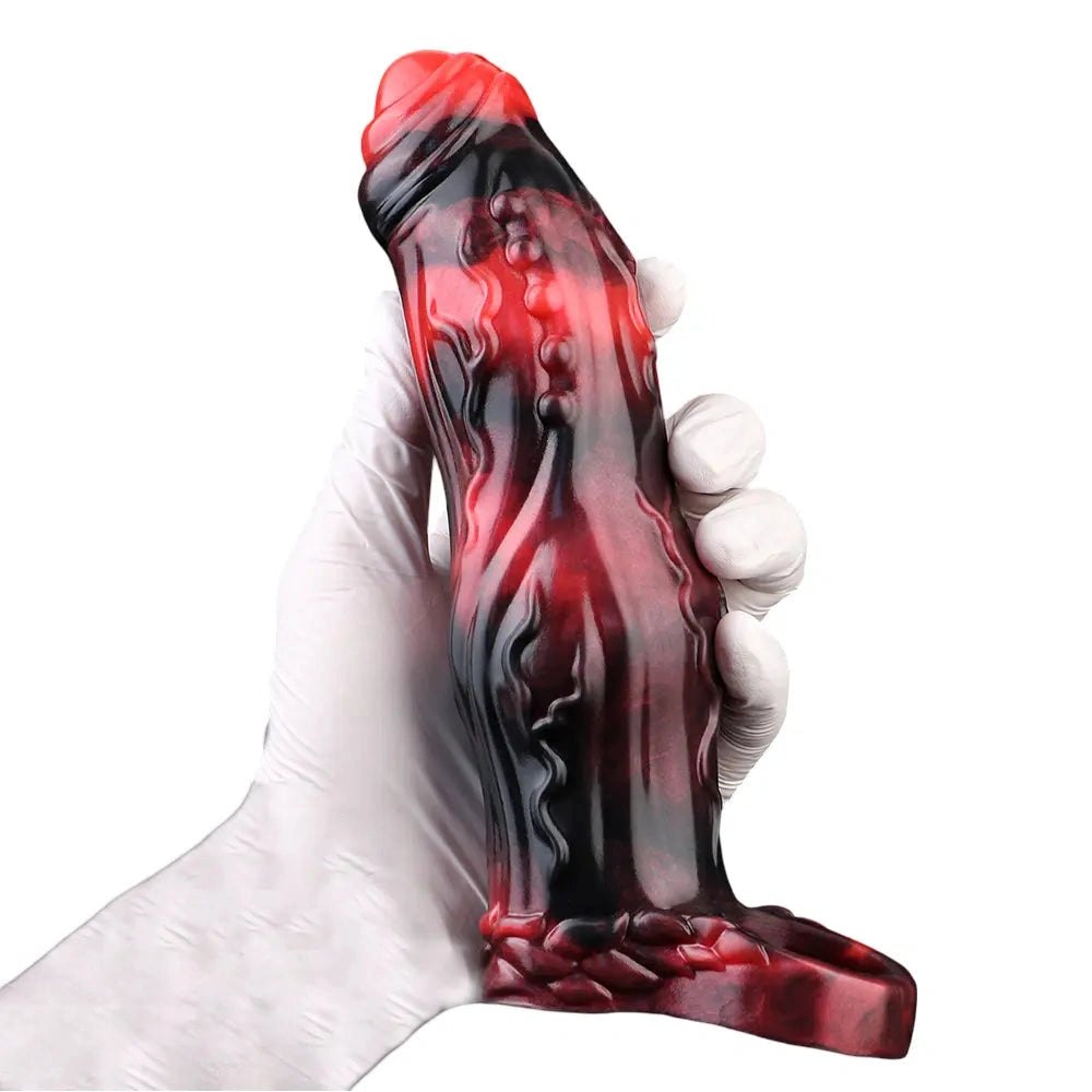 Red and black marbled alien tentacle dildo, photo 9