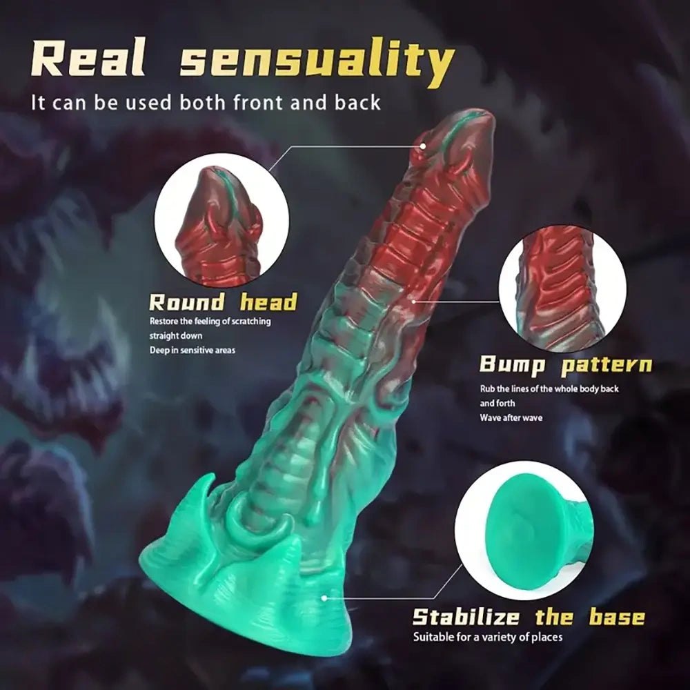 Red and teal alien tentacle dildo, photo 4