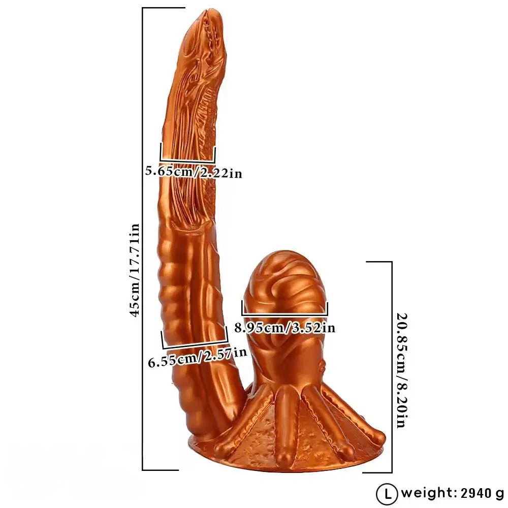 Gold alien tentacle silicone fantasy dildo