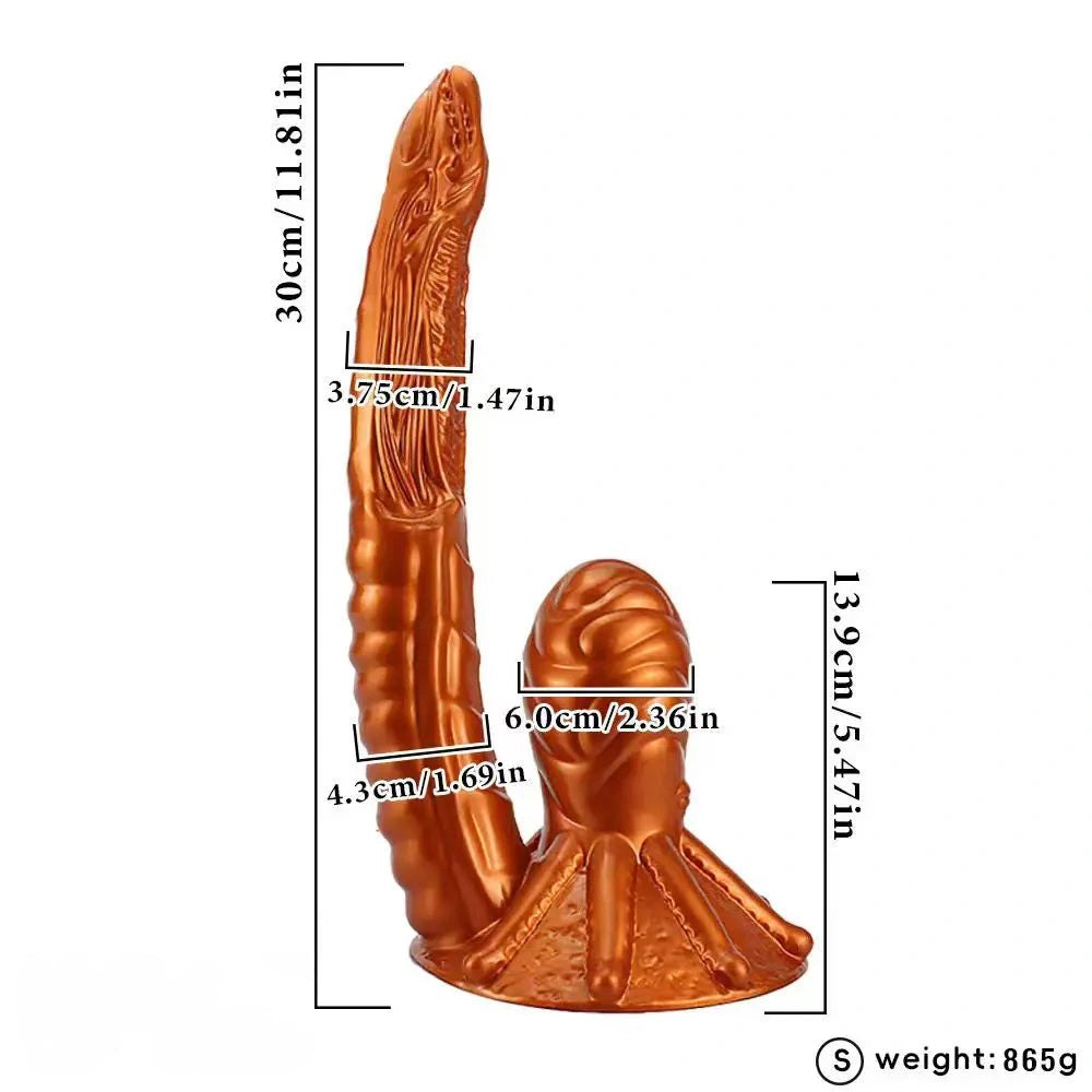 Gold alien tentacle silicone fantasy dildo