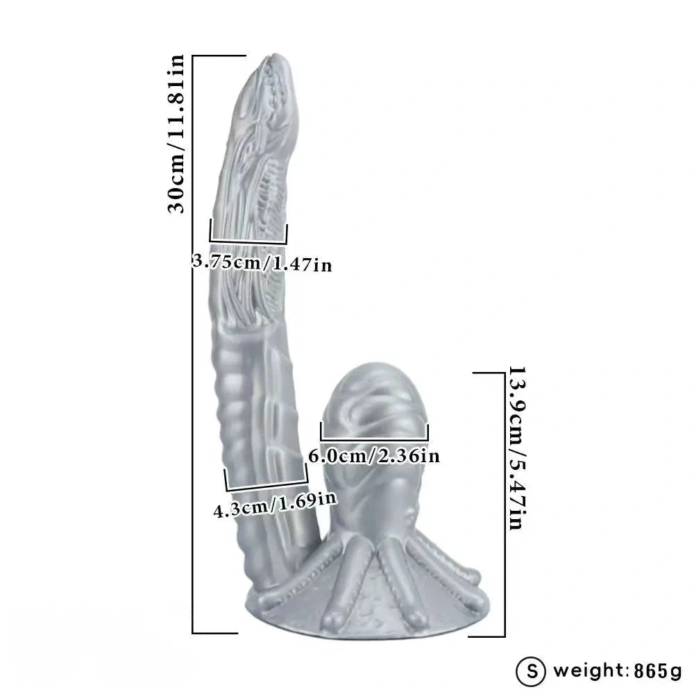 Silve alien tentacle silicone fantasy dildo