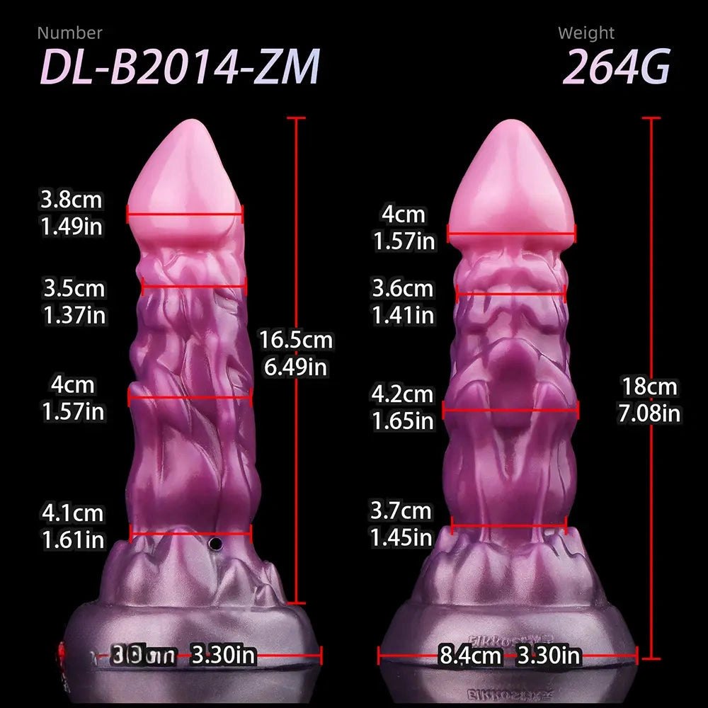 Textured silicone fantasy dildo with inflation bulb, photo 9