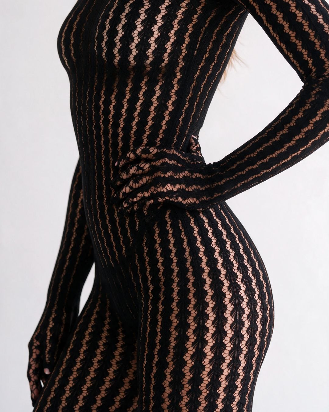 Black sheer knit curve-hugging harness bodysuit, photo 3