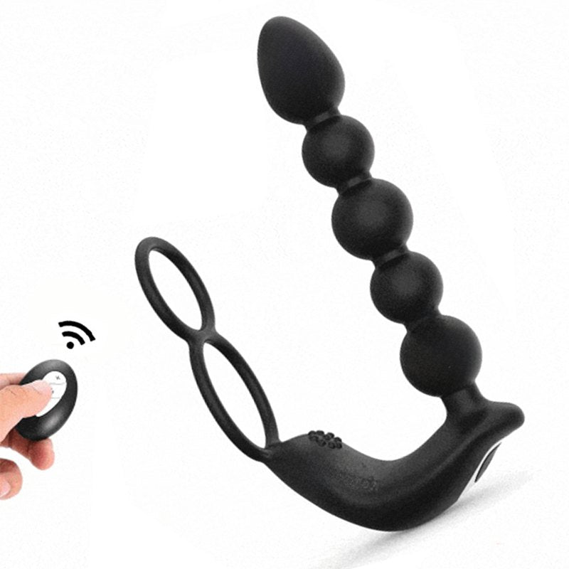 Black anal bead cock ring prostate massager, photo 1