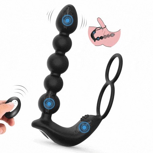 Black anal bead cock ring prostate massager, photo 2