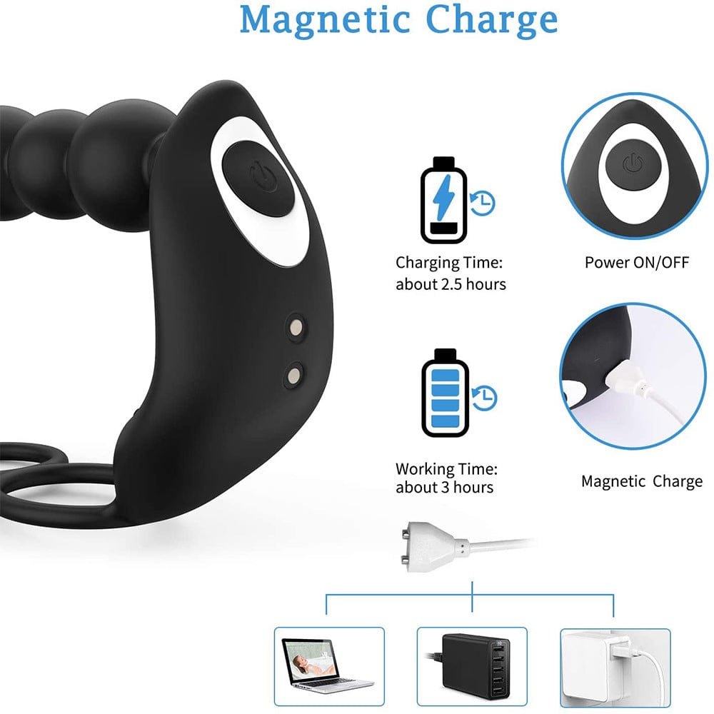 Black anal bead cock ring prostate massager, photo 4