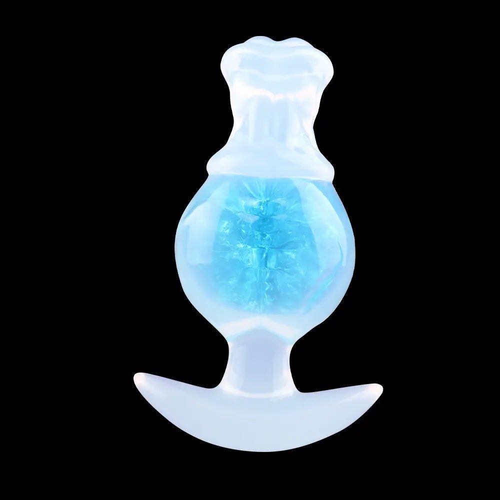 Blue silicone anal plug with anchor base