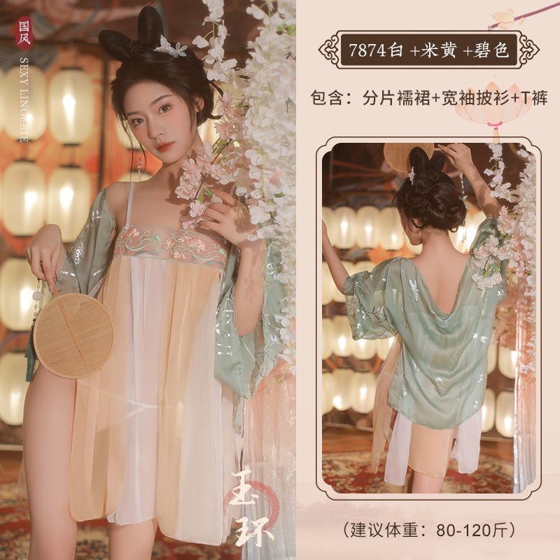 Light Yellow & Blue ancient style chiffon bra pajama set