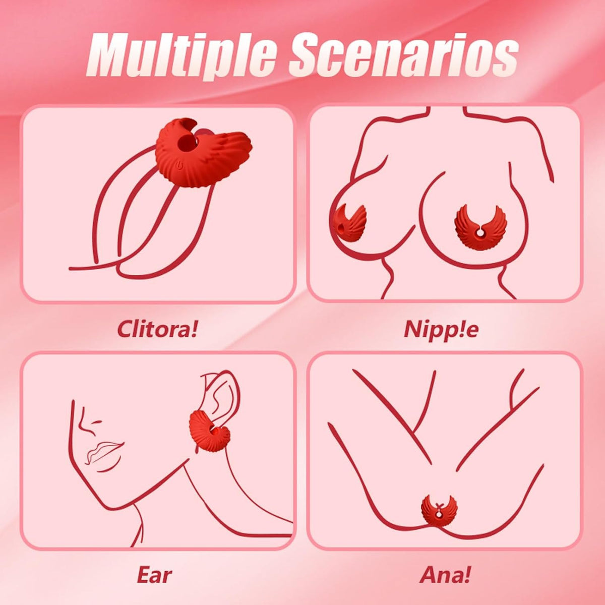 Red silicone angel wing vibrating nipple clamps, photo 5