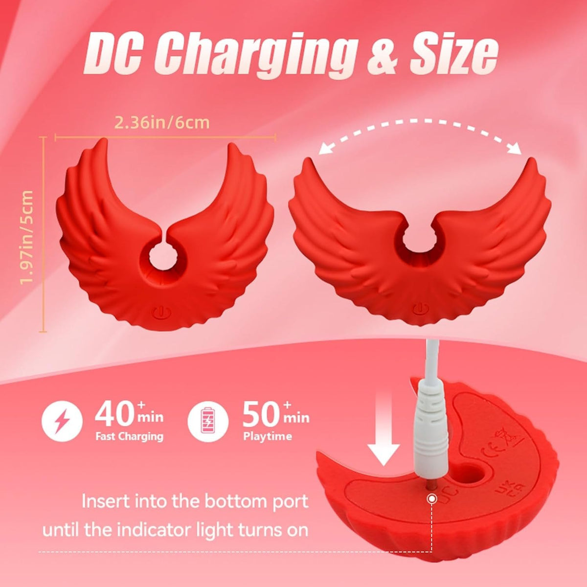 Red silicone angel wing vibrating nipple clamps, photo 6
