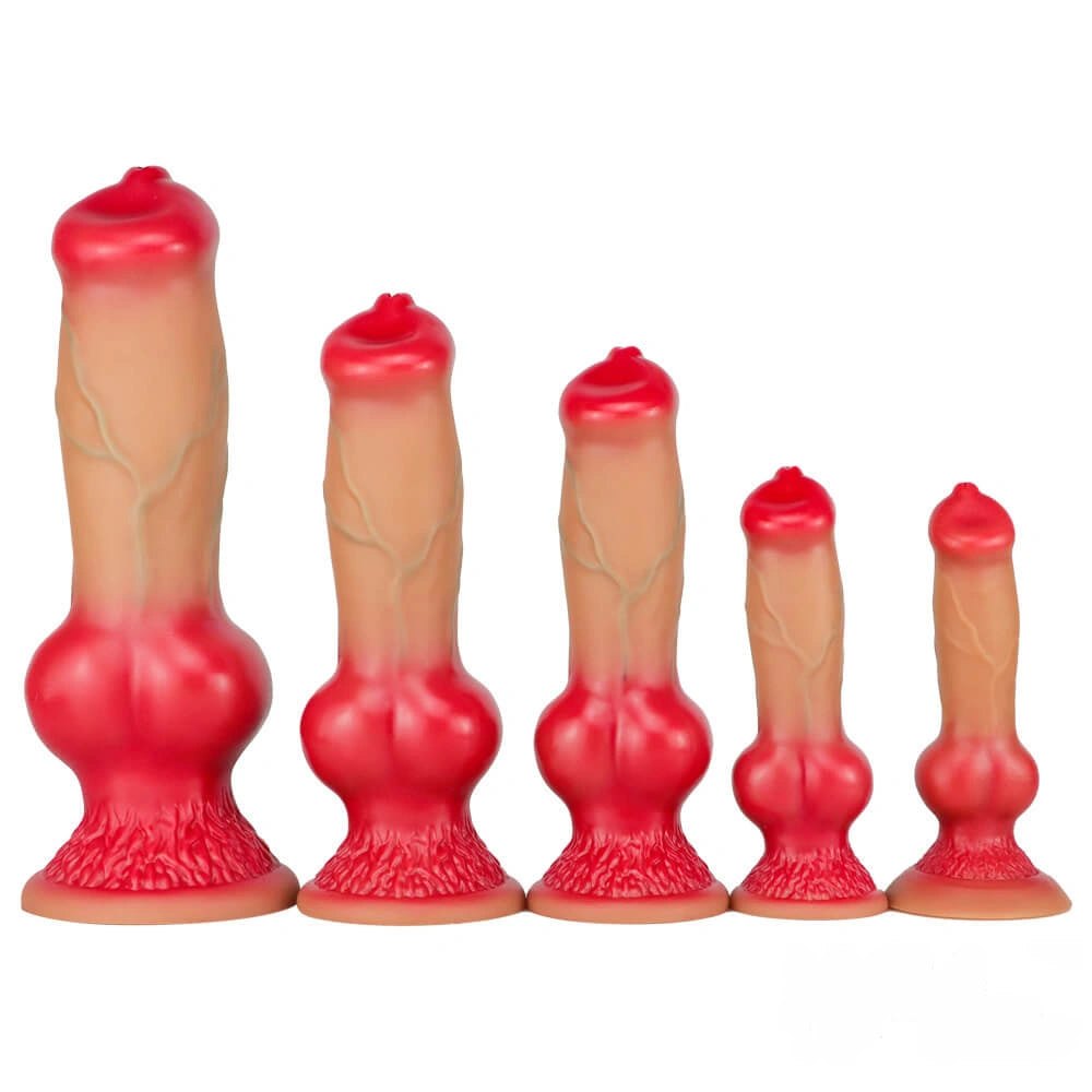 Red liquid silicone knotted dildo, photo 1