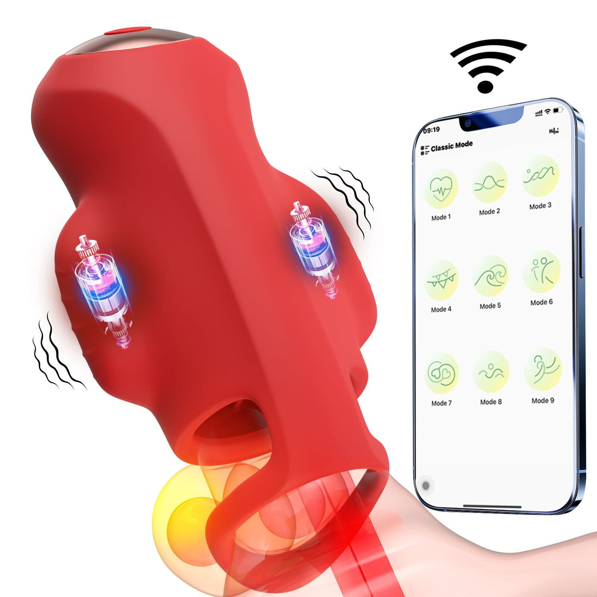 Red app controlled male masturbator trainer with locking ring