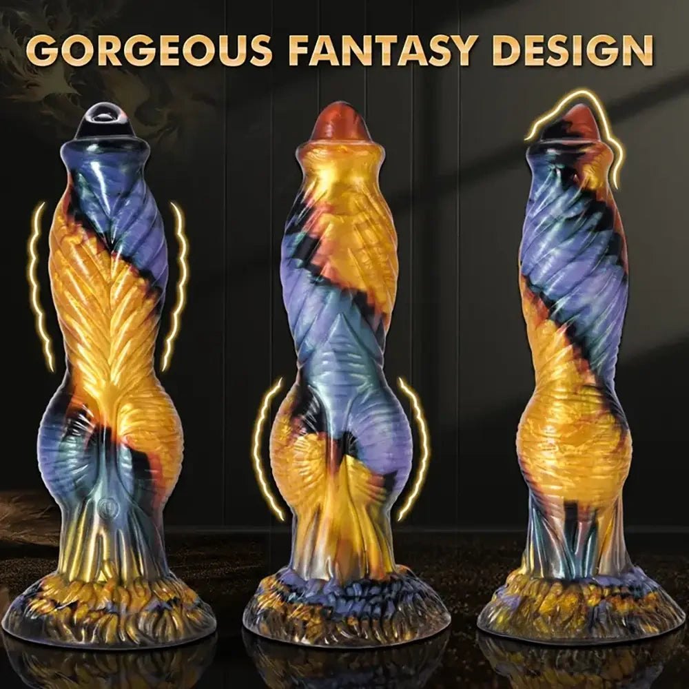 Multicolor textured vibrating thrusting dildo, photo 1