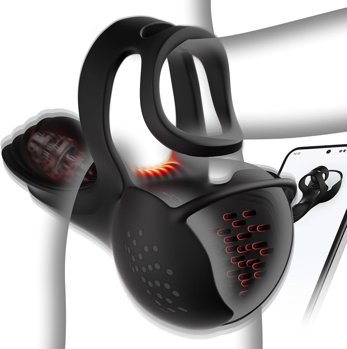 Black app-controlled testicle ring vibrator, photo 1