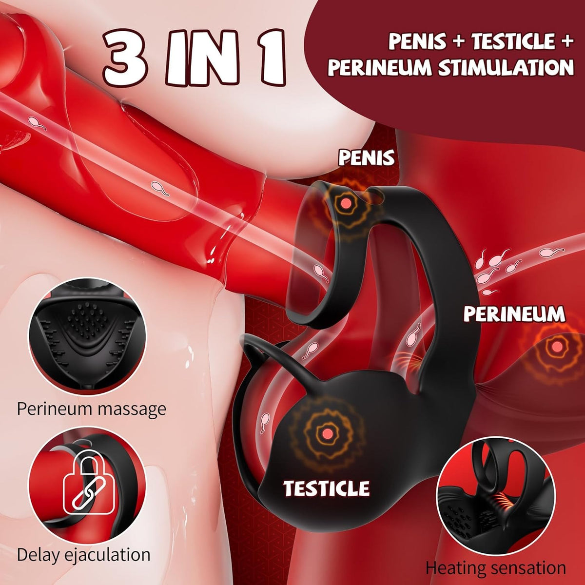 Black app-controlled testicle ring vibrator, photo 2